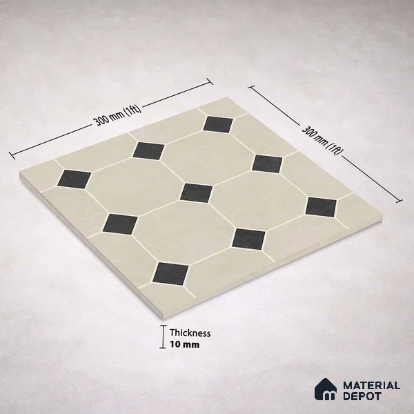 Moroccan Wall & Floor Tile TL 11661 Oxford Diamond 1 ft x 1 ft Ceramic Matte Finish Tile - 10 mm | Suitable For Kitchen, Bathroom, Balcony