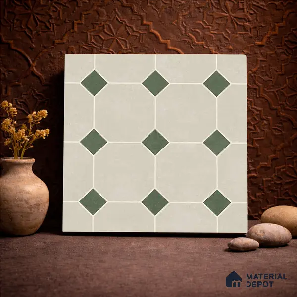 Moroccan Wall & Floor Tile TL 11661 B Verdant Octet 1 ft x 1 ft Ceramic Matte Finish Tile - 10 mm | Suitable For Bathroom, Balcony & Kitchen Backsplash