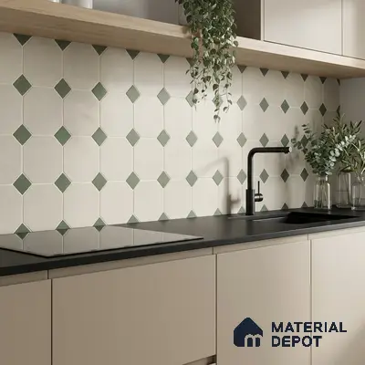Moroccan Wall & Floor Tile TL 11661 B Verdant Octet 1 ft x 1 ft Ceramic Matte Finish Tile - 10 mm | Suitable For Bathroom, Balcony & Kitchen Backsplash