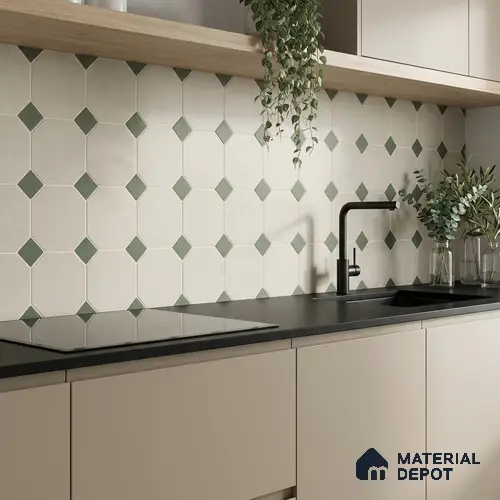 Moroccan Wall & Floor Tile TL 11661 B Verdant Octet 1 ft x 1 ft Ceramic Matte Finish Tile - 10 mm | Suitable For Bathroom, Balcony & Kitchen Backsplash