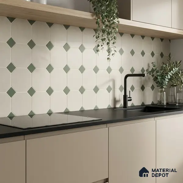 Moroccan Wall & Floor Tile TL 11661 B Verdant Octet 1 ft x 1 ft Ceramic Matte Finish Tile - 10 mm | Suitable For Bathroom, Balcony & Kitchen Backsplash