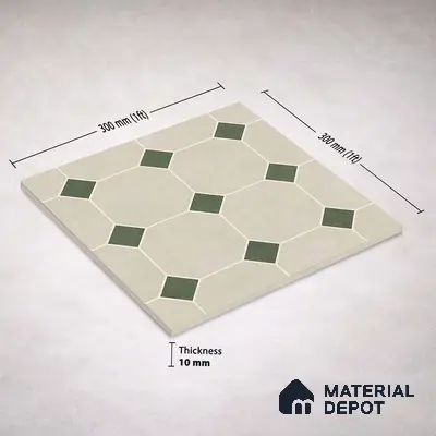 Moroccan Wall & Floor Tile TL 11661 B Verdant Octet 1 ft x 1 ft Ceramic Matte Finish Tile - 10 mm | Suitable For Bathroom, Balcony & Kitchen Backsplash