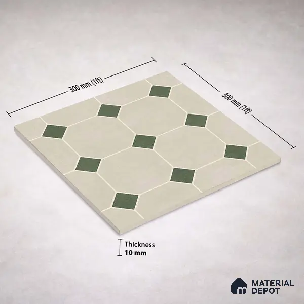 Moroccan Wall & Floor Tile TL 11661 B Verdant Octet 1 ft x 1 ft Ceramic Matte Finish Tile - 10 mm | Suitable For Bathroom, Balcony & Kitchen Backsplash