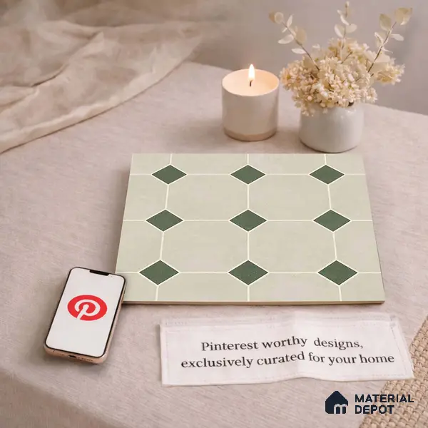Moroccan Wall & Floor Tile TL 11661 B Verdant Octet 1 ft x 1 ft Ceramic Matte Finish Tile - 10 mm | Suitable For Bathroom, Balcony & Kitchen Backsplash
