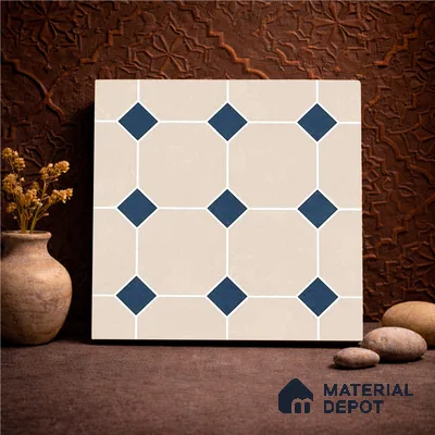 Moroccan Wall & Floor Tile TL 11661 C Navy Lattice 1 ft x 1 ft Ceramic Matte Finish Tile - 10 mm | Suitable For Bathroom, Balcony & Kitchen Backsplash (Sample)