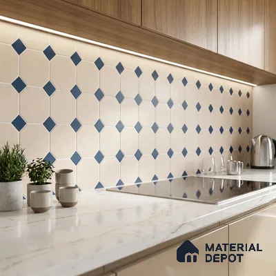 Moroccan Wall & Floor Tile TL 11661 C Navy Lattice 1 ft x 1 ft Ceramic Matte Finish Tile - 10 mm | Suitable For Bathroom, Balcony & Kitchen Backsplash (Sample)