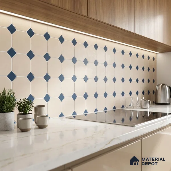 Moroccan Wall & Floor Tile TL 11661 C Navy Lattice 1 ft x 1 ft Ceramic Matte Finish Tile - 10 mm | Suitable For Bathroom, Balcony & Kitchen Backsplash (Sample)
