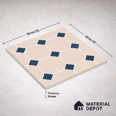 Moroccan Wall & Floor Tile TL 11661 C Navy Lattice 1 ft x 1 ft Ceramic Matte Finish Tile - 10 mm | Suitable For Bathroom, Balcony & Kitchen Backsplash (Sample)