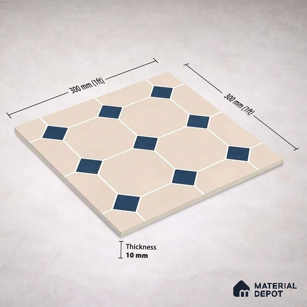 Moroccan Wall & Floor Tile TL 11661 C Navy Lattice 1 ft x 1 ft Ceramic Matte Finish Tile - 10 mm | Suitable For Bathroom, Balcony & Kitchen Backsplash (Sample)