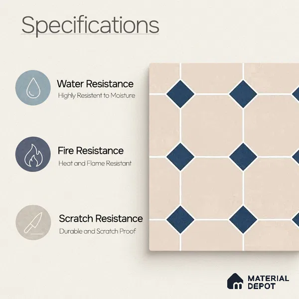 Moroccan Wall & Floor Tile TL 11661 C Navy Lattice 1 ft x 1 ft Ceramic Matte Finish Tile - 10 mm | Suitable For Bathroom, Balcony & Kitchen Backsplash (Sample)