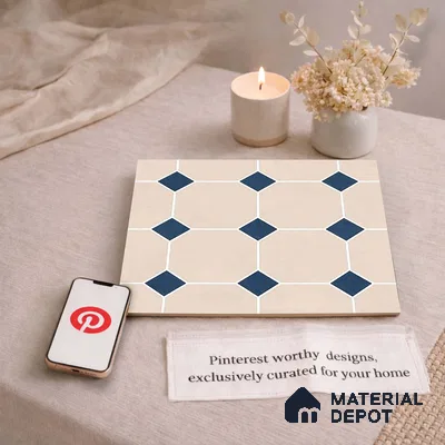 Moroccan Wall & Floor Tile TL 11661 C Navy Lattice 1 ft x 1 ft Ceramic Matte Finish Tile - 10 mm | Suitable For Bathroom, Balcony & Kitchen Backsplash (Sample)