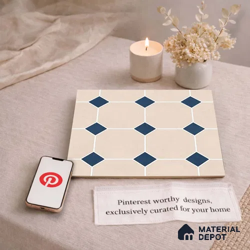 Moroccan Wall & Floor Tile TL 11661 C Navy Lattice 1 ft x 1 ft Ceramic Matte Finish Tile - 10 mm | Suitable For Kitchen, Bathroom, Balcony