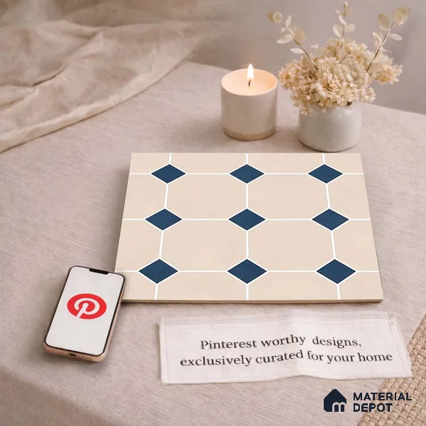 Moroccan Wall & Floor Tile TL 11661 C Navy Lattice 1 ft x 1 ft Ceramic Matte Finish Tile - 10 mm | Suitable For Bathroom, Balcony & Kitchen Backsplash (Sample)