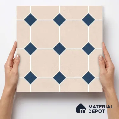 Moroccan Wall & Floor Tile TL 11661 C Navy Lattice 1 ft x 1 ft Ceramic Matte Finish Tile - 10 mm | Suitable For Bathroom, Balcony & Kitchen Backsplash (Sample)