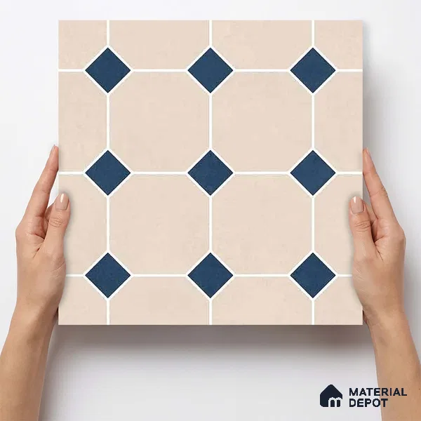 Moroccan Wall & Floor Tile TL 11661 C Navy Lattice 1 ft x 1 ft Ceramic Matte Finish Tile - 10 mm | Suitable For Bathroom, Balcony & Kitchen Backsplash (Sample)