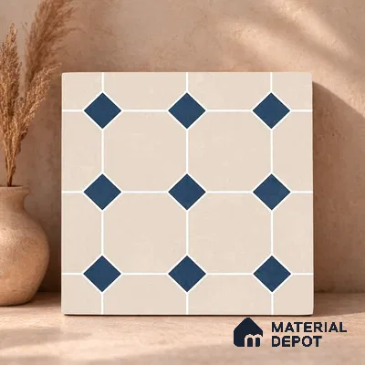 Moroccan Wall & Floor Tile TL 11661 C Navy Lattice 1 ft x 1 ft Ceramic Matte Finish Tile - 10 mm | Suitable For Bathroom, Balcony & Kitchen Backsplash (Sample)