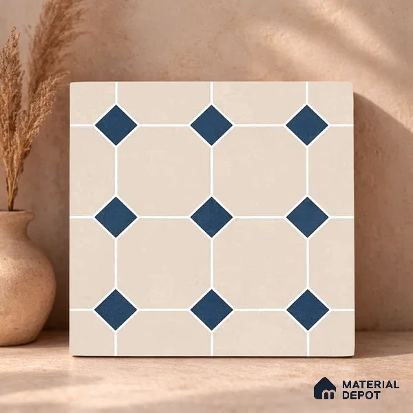 Moroccan Wall & Floor Tile TL 11661 C Navy Lattice 1 ft x 1 ft Ceramic Matte Finish Tile - 10 mm | Suitable For Bathroom, Balcony & Kitchen Backsplash (Sample)