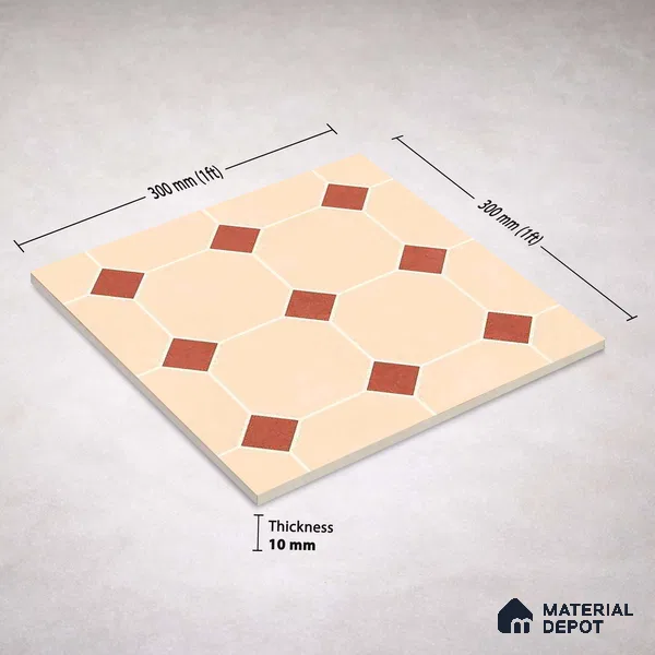 Moroccan Wall & Floor Tile TL 11661 D Desert Diamond 1 ft x 1 ft Ceramic Matte Finish Tile - 10 mm | Suitable For Kitchen, Bathroom, Balcony