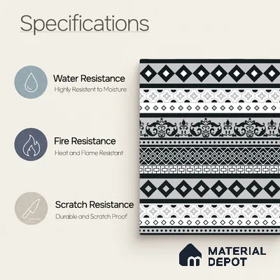 Moroccan Wall & Floor Carpet Border Tile TL 11149 Monochrome Tapestry 1 ft x 1 ft Ceramic Matte Finish Tile - 10 mm | Suitable For Living Room, Kitchen, Dining Area