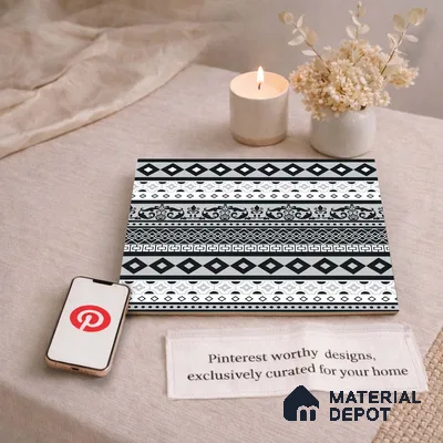 Moroccan Wall & Floor Carpet Border Tile TL 11149 Monochrome Tapestry 1 ft x 1 ft Ceramic Matte Finish Tile - 10 mm | Suitable For Living Room, Kitchen, Dining Area