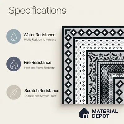 Moroccan Wall & Floor Carpet Corner Tile TL 11150 Monochrome Manor 1 ft x 1 ft Ceramic Matte Finish Tile - 10 mm | Suitable For Living Room, Kitchen, Dining Area