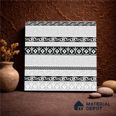 Moroccan Monochrome Wall & Floor Carpet Border Tile TL 11145 Aegean Border 1 ft x 1 ft Ceramic Matte Finish Tile - 10 mm | Suitable For Living Room, Kitchen, Dining Area