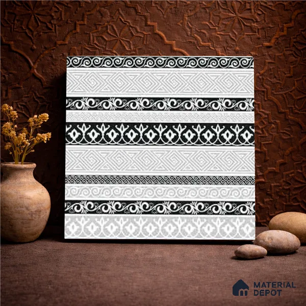 Moroccan Monochrome Wall & Floor Carpet Border Tile TL 11145 Aegean Border 1 ft x 1 ft Ceramic Matte Finish Tile - 10 mm | Suitable For Living Room, Kitchen, Dining Area