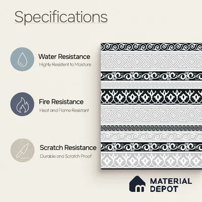 Moroccan Monochrome Wall & Floor Carpet Border Tile TL 11145 Aegean Border 1 ft x 1 ft Ceramic Matte Finish Tile - 10 mm | Suitable For Living Room, Kitchen, Dining Area