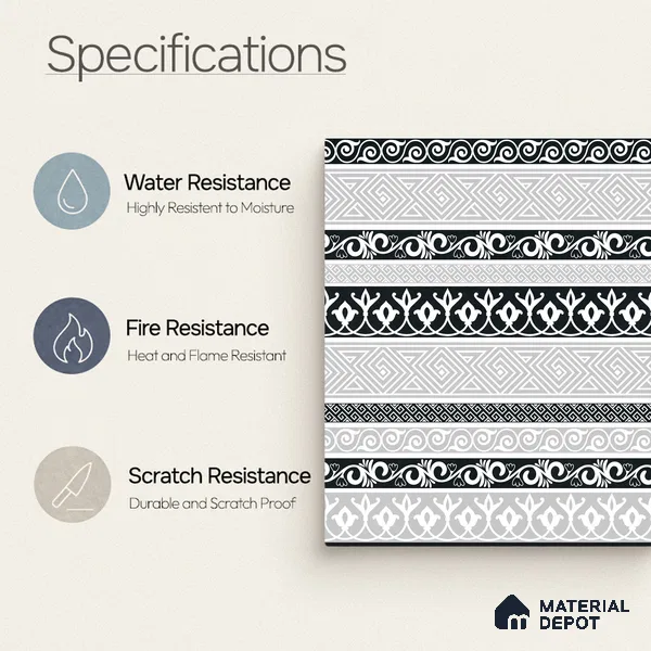 Moroccan Monochrome Wall & Floor Carpet Border Tile TL 11145 Aegean Border 1 ft x 1 ft Ceramic Matte Finish Tile - 10 mm | Suitable For Living Room, Kitchen, Dining Area