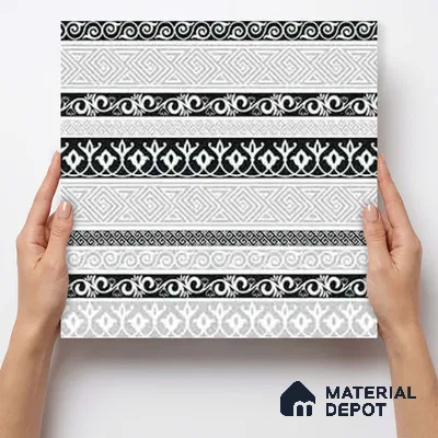 Moroccan Monochrome Wall & Floor Carpet Border Tile TL 11145 Aegean Border 1 ft x 1 ft Ceramic Matte Finish Tile - 10 mm | Suitable For Living Room, Kitchen, Dining Area