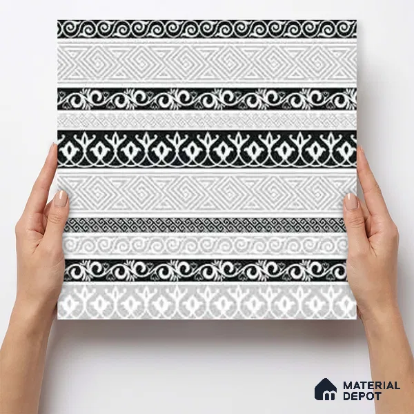 Moroccan Monochrome Wall & Floor Carpet Border Tile TL 11145 Aegean Border 1 ft x 1 ft Ceramic Matte Finish Tile - 10 mm | Suitable For Living Room, Kitchen, Dining Area