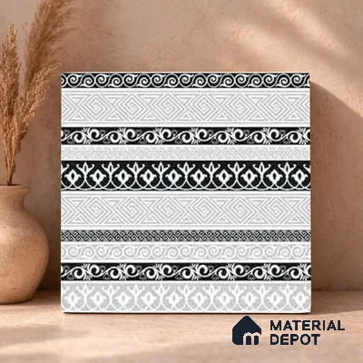 Moroccan Monochrome Wall & Floor Carpet Border Tile TL 11145 Aegean Border 1 ft x 1 ft Ceramic Matte Finish Tile - 10 mm | Suitable For Living Room, Kitchen, Dining Area