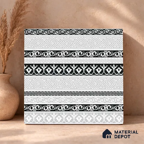 Moroccan Monochrome Wall & Floor Carpet Border Tile TL 11145 Aegean Border 1 ft x 1 ft Ceramic Matte Finish Tile - 10 mm | Suitable For Living Room, Kitchen, Dining Area