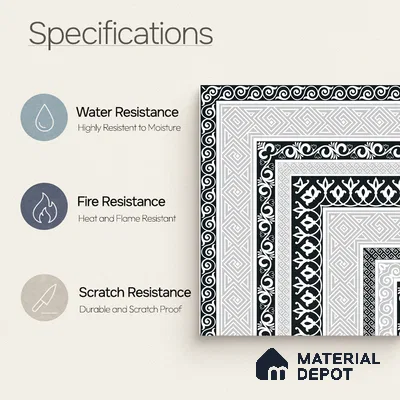 Moroccan Monochrome Wall & Floor Carpet Corner Tile TL 11146 Athenian Border 1 ft x 1 ft Ceramic Matte Finish Tile - 10 mm | Suitable For Living Room, Kitchen, Dining Area