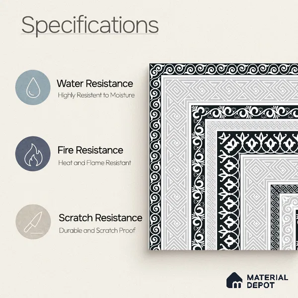 Moroccan Monochrome Wall & Floor Carpet Corner Tile TL 11146 Athenian Border 1 ft x 1 ft Ceramic Matte Finish Tile - 10 mm | Suitable For Living Room, Kitchen, Dining Area