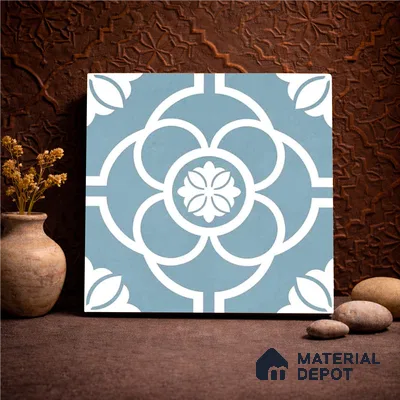 Moroccan Wall & Floor Tile TL 11124 Azure Petal 1 ft x 1 ft Ceramic Matte Finish Tile - 10 mm | Suitable For Kitchen, Bathroom, Balcony