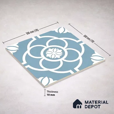 Moroccan Wall & Floor Tile TL 11124 Azure Petal 1 ft x 1 ft Ceramic Matte Finish Tile - 10 mm | Suitable For Kitchen, Bathroom, Balcony