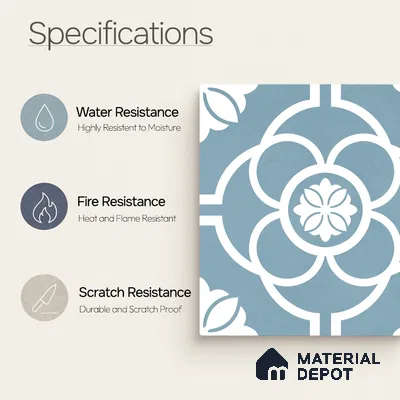 Moroccan Wall & Floor Tile TL 11124 Azure Petal 1 ft x 1 ft Ceramic Matte Finish Tile - 10 mm | Suitable For Kitchen, Bathroom, Balcony