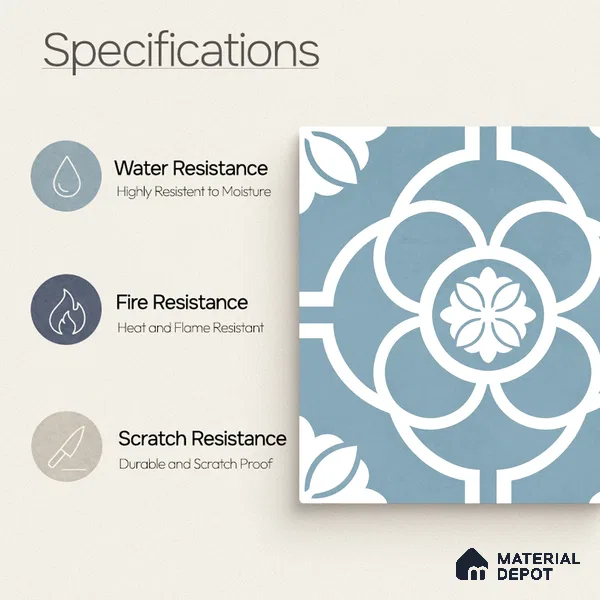 Moroccan Wall & Floor Tile TL 11124 Azure Petal 1 ft x 1 ft Ceramic Matte Finish Tile - 10 mm | Suitable For Kitchen, Bathroom, Balcony