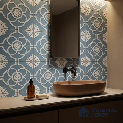 Moroccan Wall & Floor Tile TL 11124 Azure Petal 1 ft x 1 ft Ceramic Matte Finish Tile - 10 mm | Suitable For Kitchen, Bathroom, Balcony