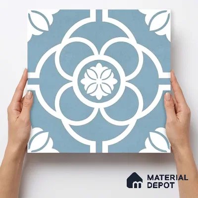 Moroccan Wall & Floor Tile TL 11124 Azure Petal 1 ft x 1 ft Ceramic Matte Finish Tile - 10 mm | Suitable For Kitchen, Bathroom, Balcony