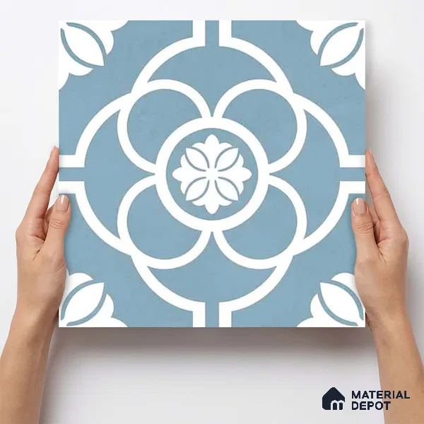 Moroccan Wall & Floor Tile TL 11124 Azure Petal 1 ft x 1 ft Ceramic Matte Finish Tile - 10 mm | Suitable For Kitchen, Bathroom, Balcony