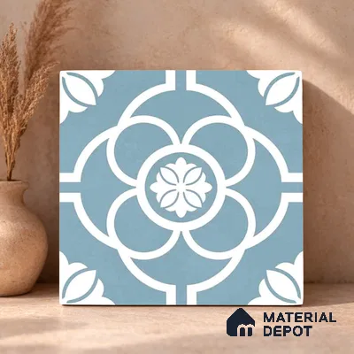Moroccan Wall & Floor Tile TL 11124 Azure Petal 1 ft x 1 ft Ceramic Matte Finish Tile - 10 mm | Suitable For Kitchen, Bathroom, Balcony