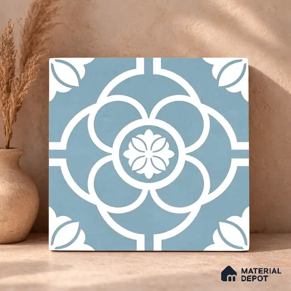 Moroccan Wall & Floor Tile TL 11124 Azure Petal 1 ft x 1 ft Ceramic Matte Finish Tile - 10 mm | Suitable For Kitchen, Bathroom, Balcony