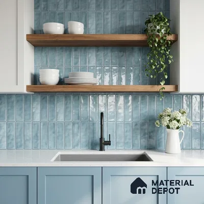 Faux Subway Wall Tile TL 11303 Mist Blue Plank 1 ft x 1 ft Ceramic Glossy Finish Tile - 10 mm | Suitable For Bathroom, Dining Area, Kitchen Backsplash
