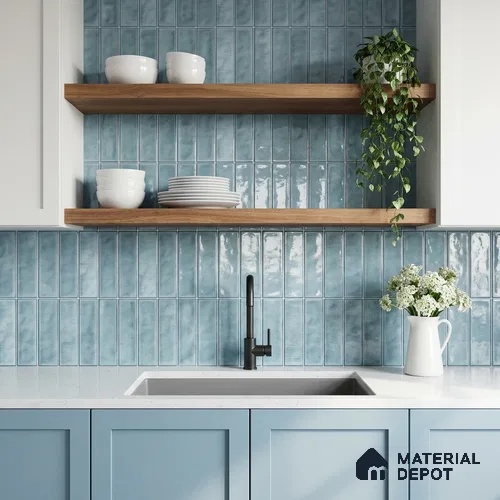 Faux Subway Wall Tile TL 11303 Mist Blue Plank 1 ft x 1 ft Ceramic Glossy Finish Tile - 10 mm | Suitable For Bathroom, Balcony & Kitchen Backsplash