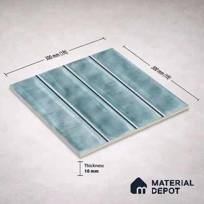 Faux Subway Wall Tile TL 11303 Mist Blue Plank 1 ft x 1 ft Ceramic Glossy Finish Tile - 10 mm | Suitable For Bathroom, Dining Area, Kitchen Backsplash