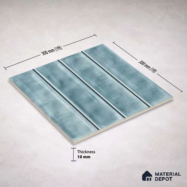 Faux Subway Wall Tile TL 11303 Mist Blue Plank 1 ft x 1 ft Ceramic Glossy Finish Tile - 10 mm | Suitable For Bathroom, Dining Area, Kitchen Backsplash