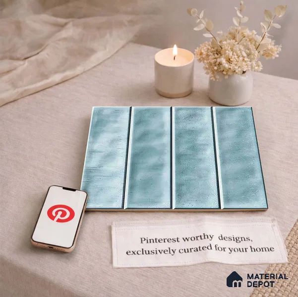 Faux Subway Wall Tile TL 11303 Mist Blue Plank 1 ft x 1 ft Ceramic Glossy Finish Tile - 10 mm | Suitable For Bathroom, Dining Area, Kitchen Backsplash