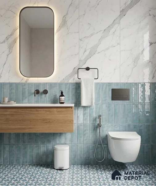 Faux Subway Wall Tile TL 11303 Mist Blue Plank 1 ft x 1 ft Ceramic Glossy Finish Tile - 10 mm | Suitable For Bathroom, Dining Area, Kitchen Backsplash